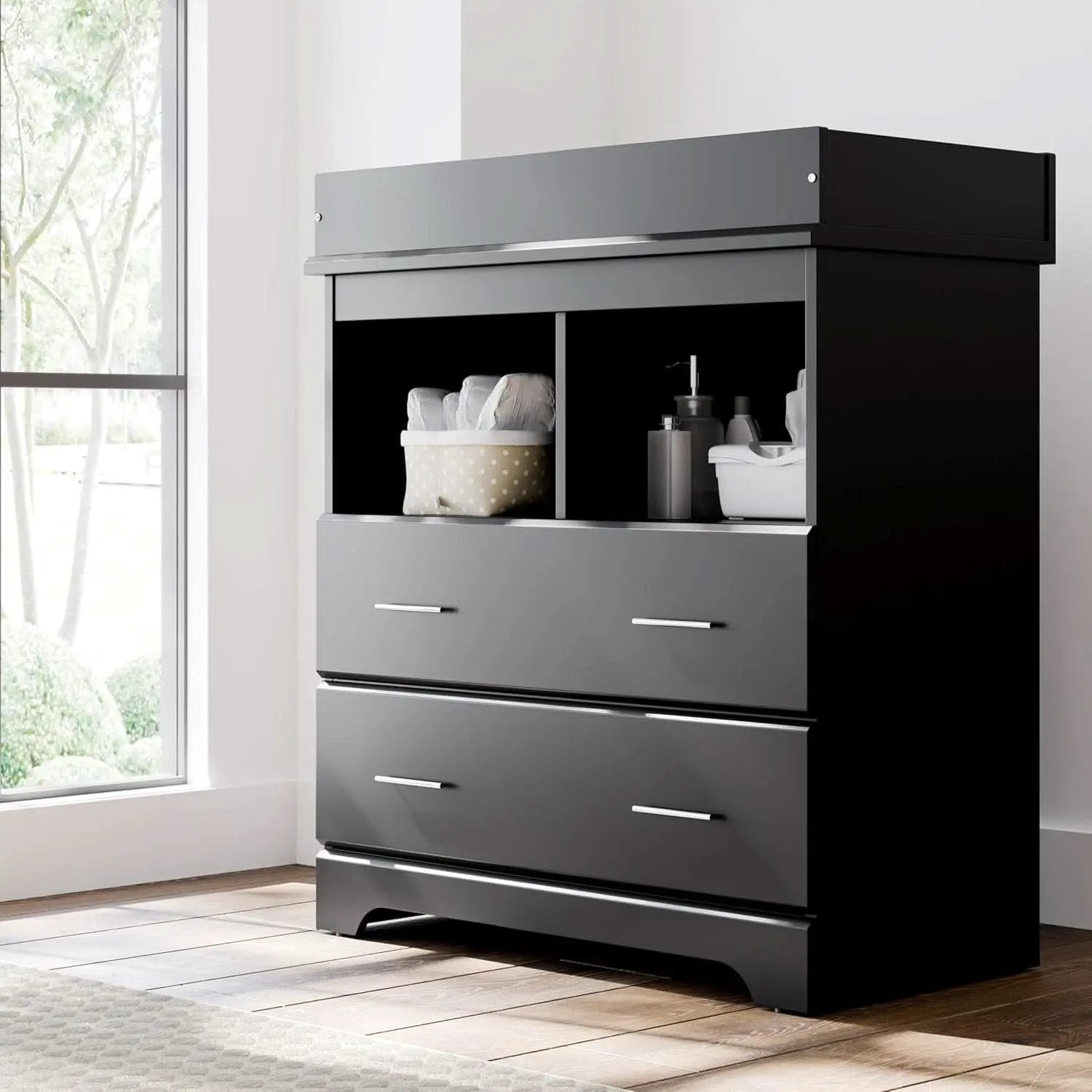 Brookside 2 Drawer Changing Table Dresser Black Topper from PriceLows™
