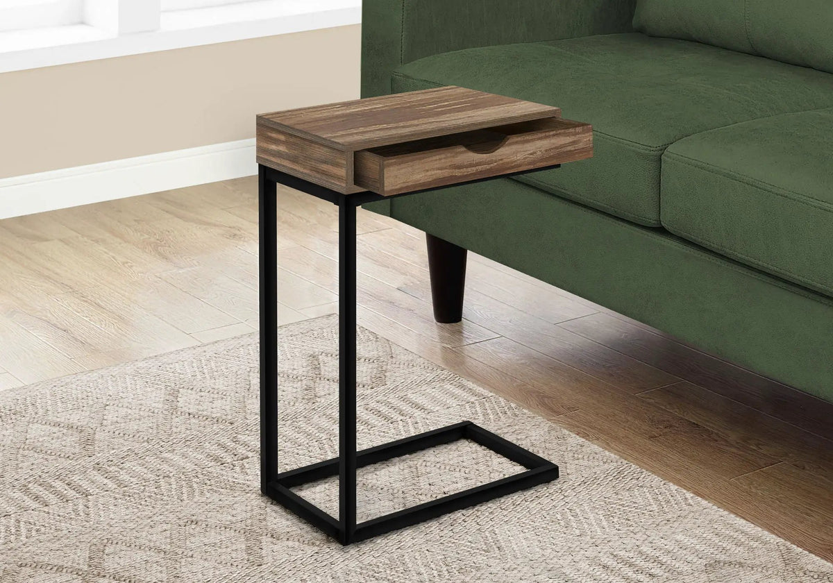 C-Shaped Accent Table | Sturdy Metal Base | Thick Panel Top | Contemporary Design