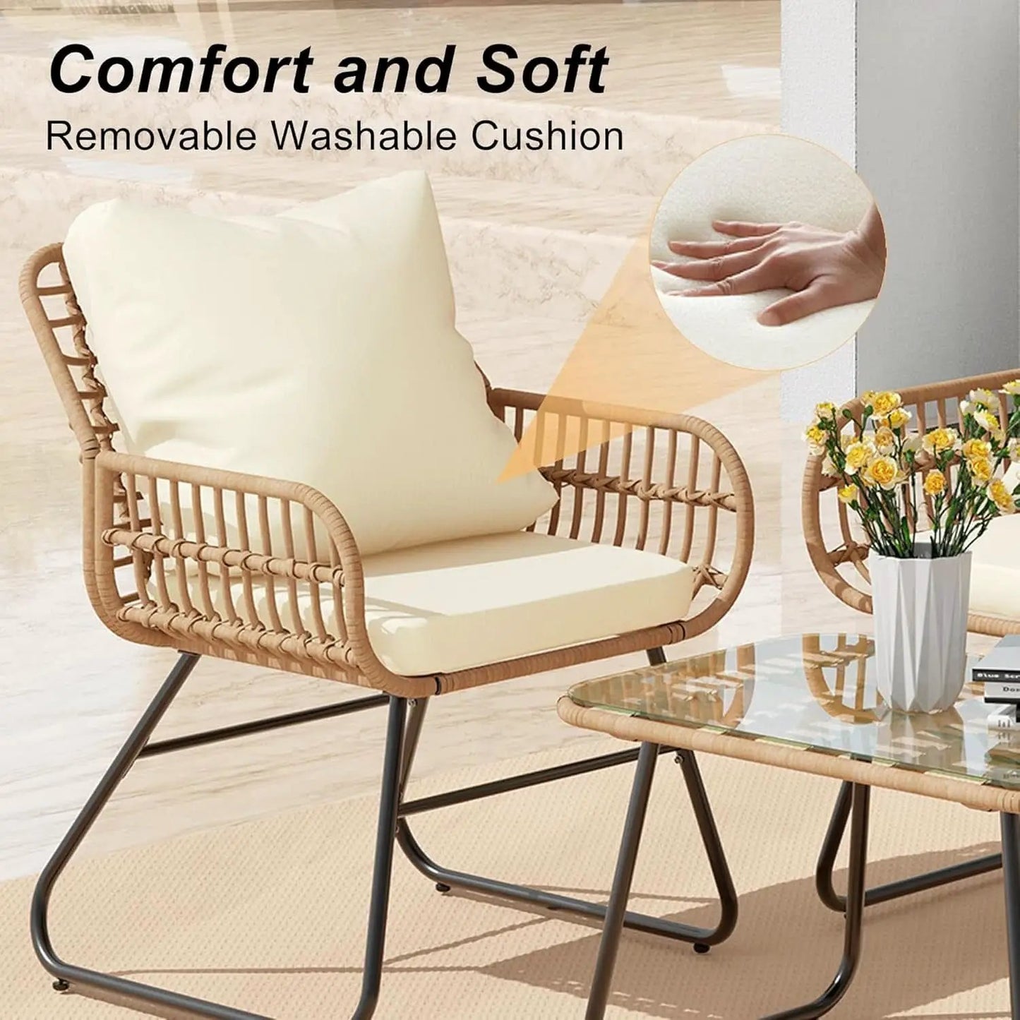 Stylish Four-Piece Outdoor Rattan Furniture Set with Cushions from PriceLows™