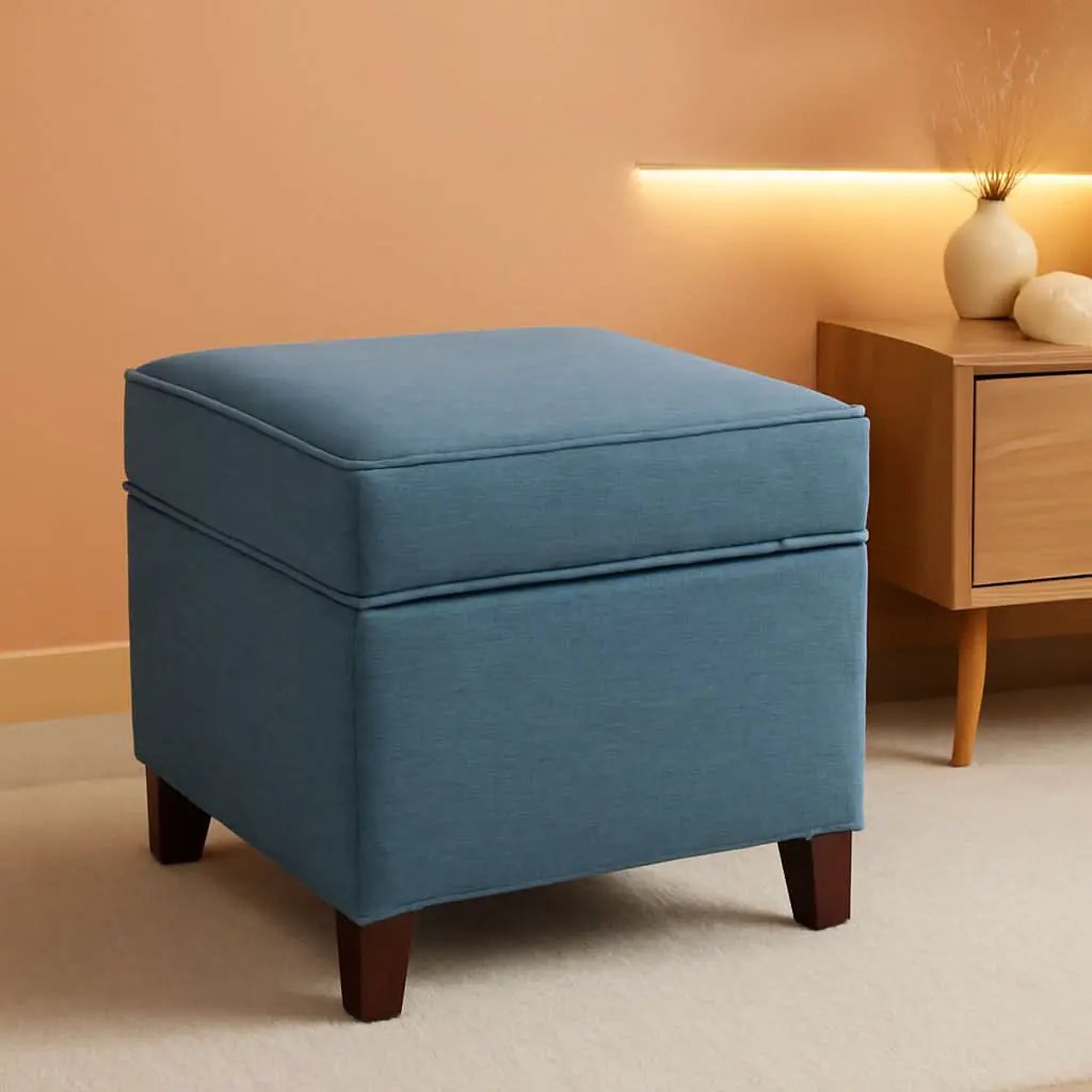 Seventeen Inch Electric Blue Storage Ottoman Hinged Lid from PriceLows™