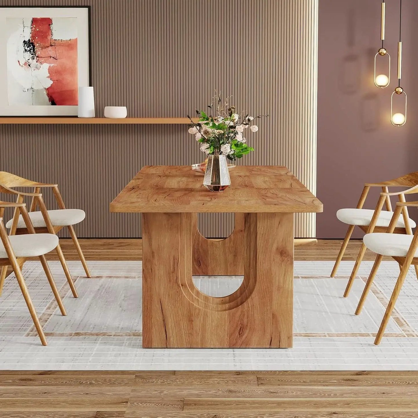 Dining Table 71 Inch Rustic Brown With Wood Pedestal from PriceLows™