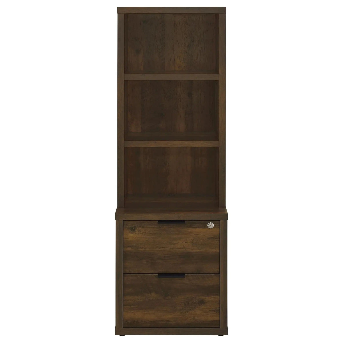 Westpark 3-shelf Bookcase USB and Lockable Drawer Dark Pine | 19.75 x 15.5 x 61.25 in | Engineered Wood & Veneer | Home Office