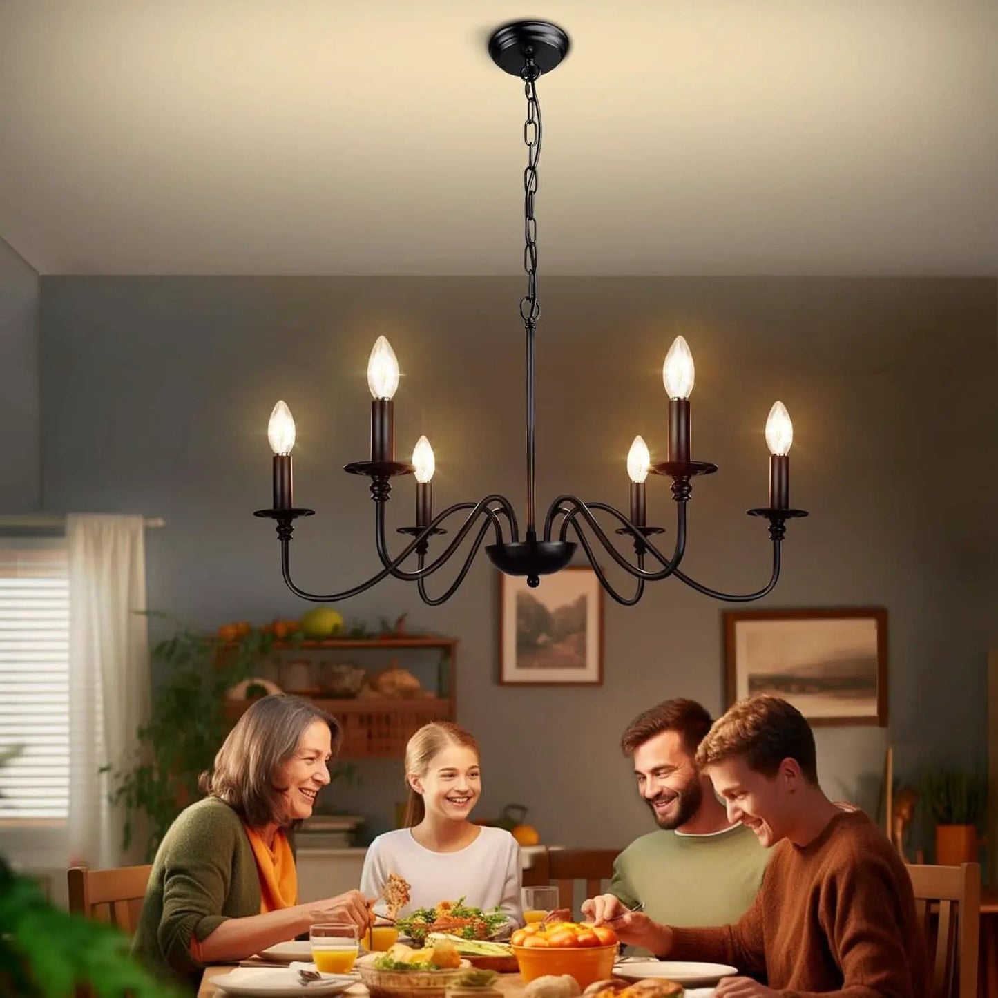 Six Light Black Industrial Farmhouse Chandelier Pendant from PriceLows™