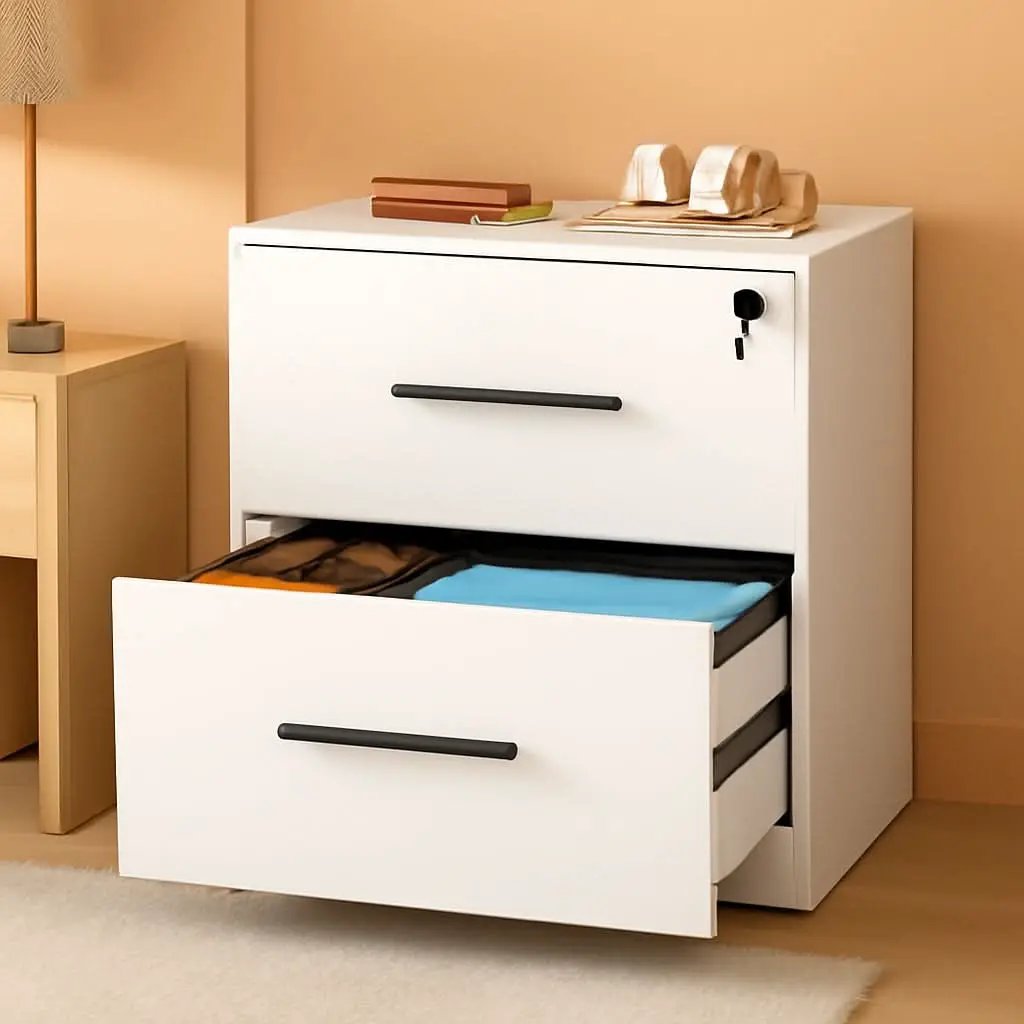 2 Drawer White Wood Lateral File Cabinet With Lock For Office Or Home Use Fits Any Desk from PriceLows™