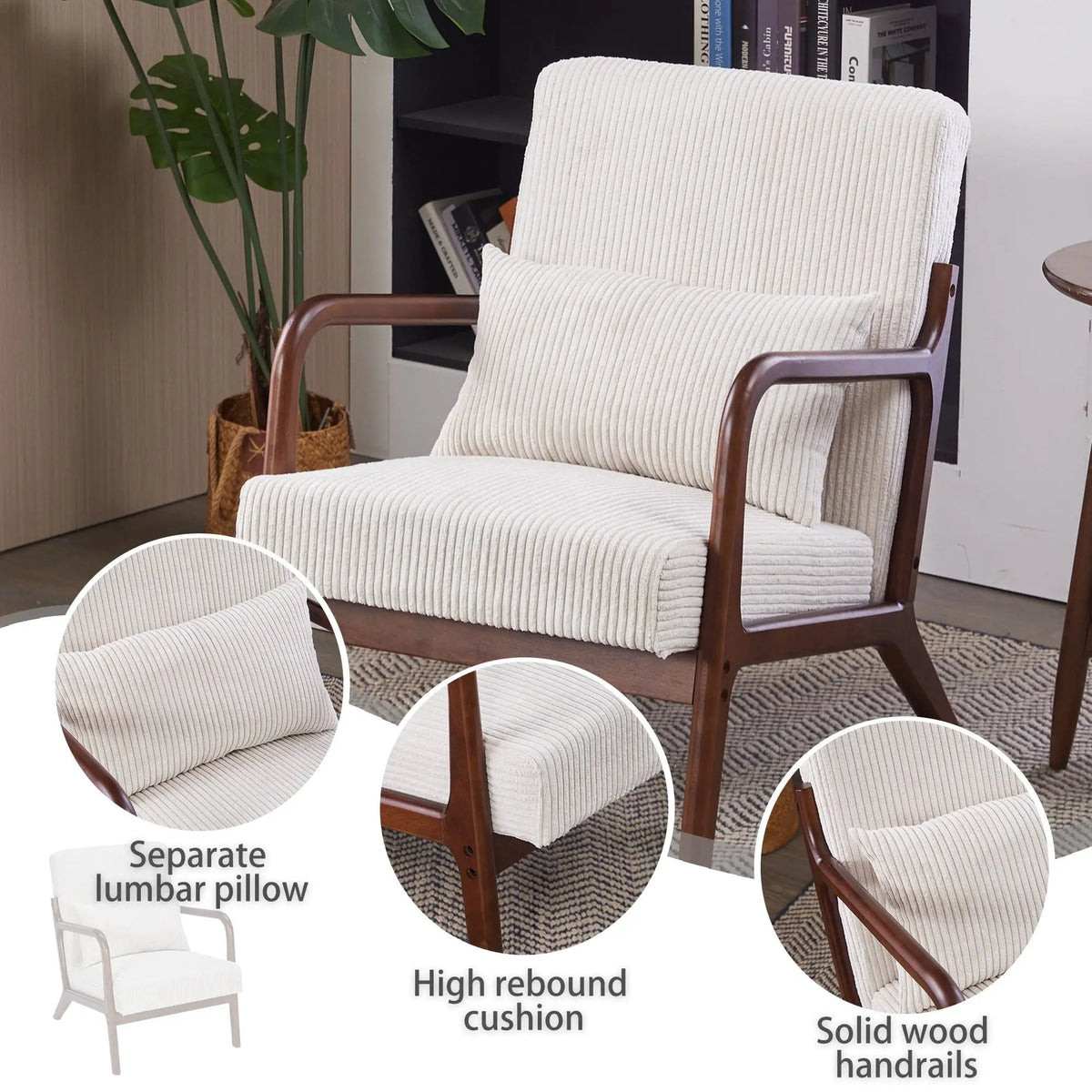 Accent Chair With Pillow | Solid Rubberwood Frame | Ergonomic Support | Versatile Design