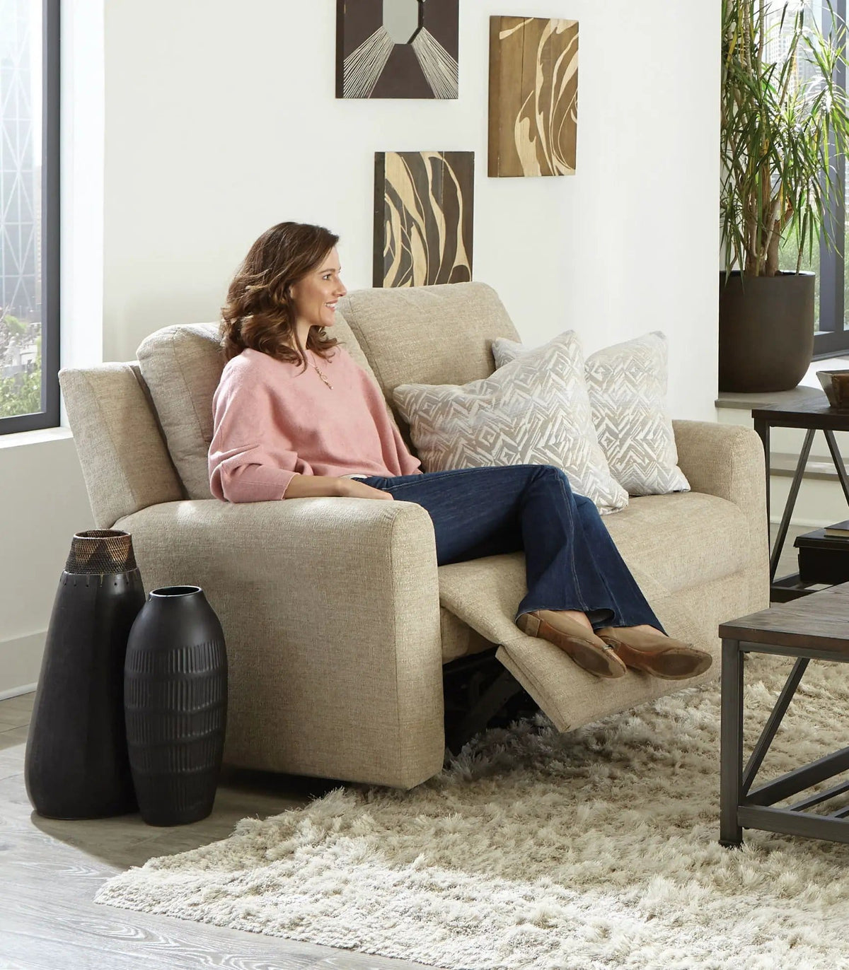 Calvin Reclining Loveseat | 4 Pieces | Chenille & Fabric | Living Room