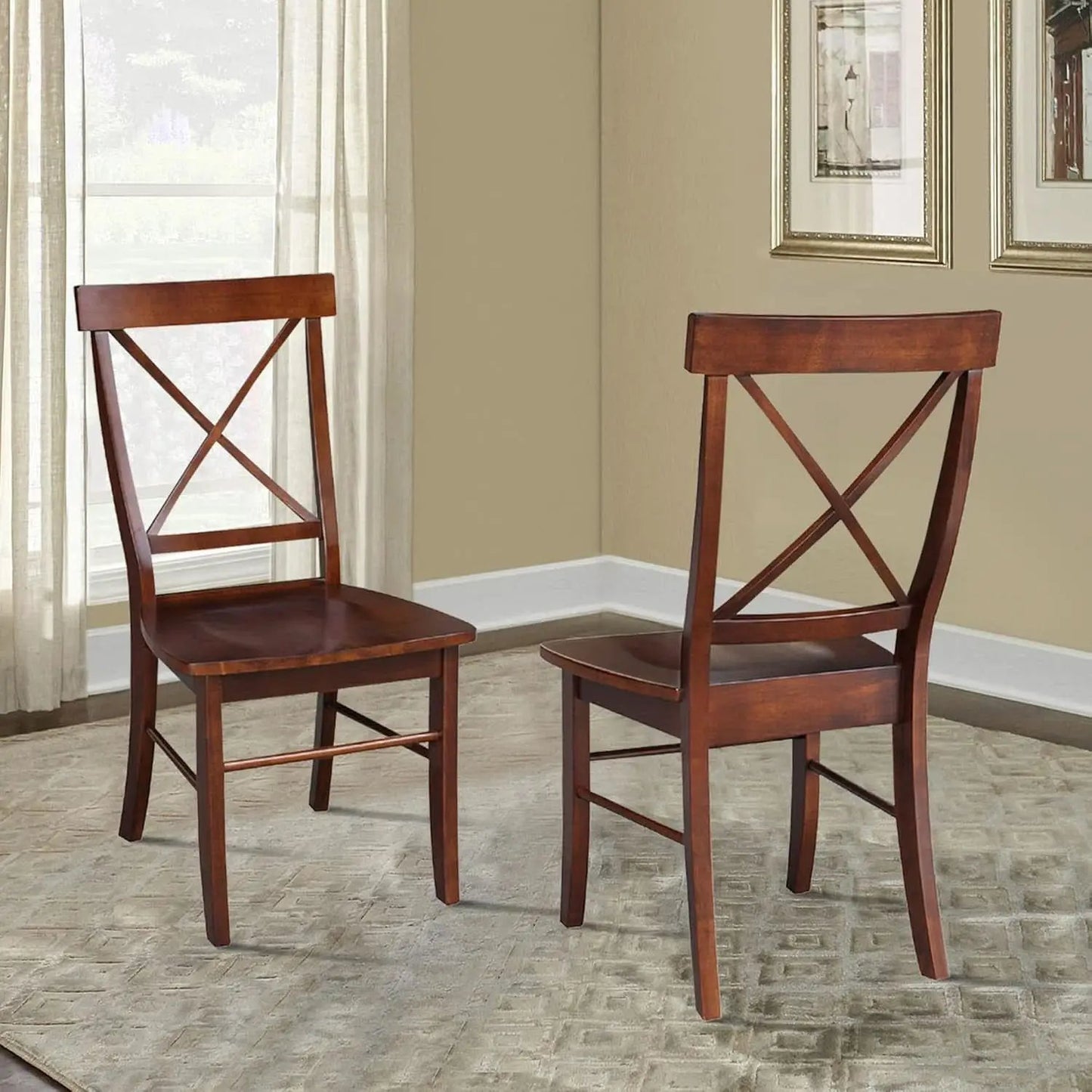 Espresso Solid Wood X Back Dining Chairs Set For Kitchen from PriceLows™
