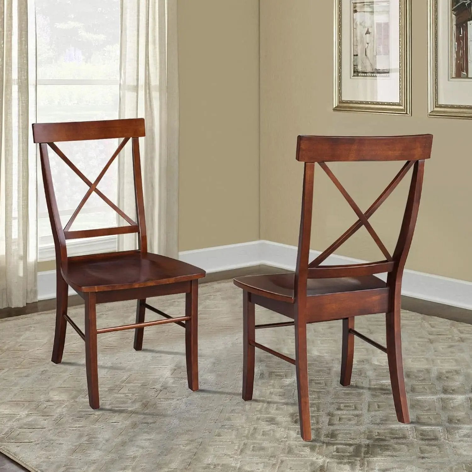 Espresso Solid Wood X Back Dining Chairs Set For Kitchen from PriceLows™