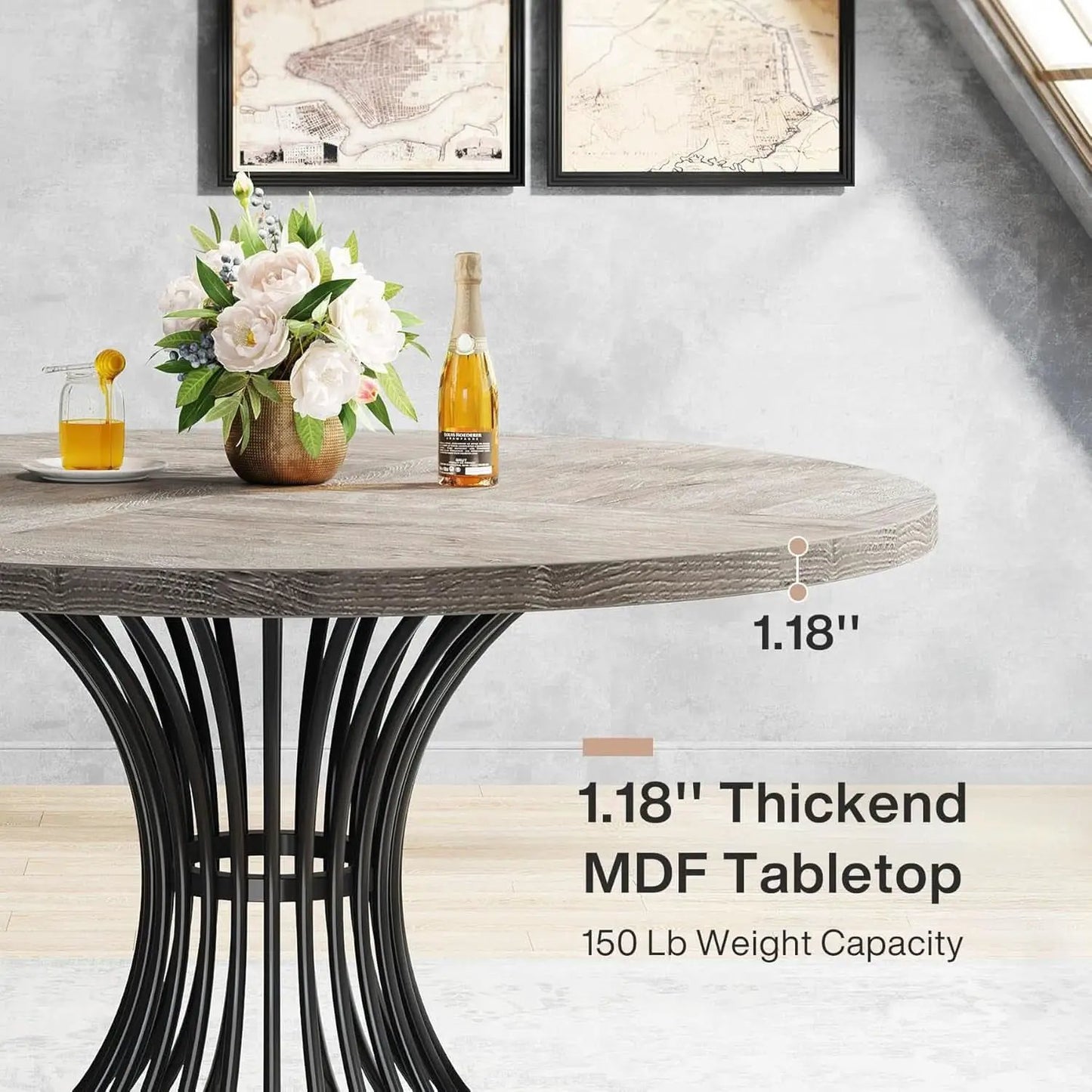 Round Dining Table 47 Inch Grey For Kitchen And Living Room from PriceLows™