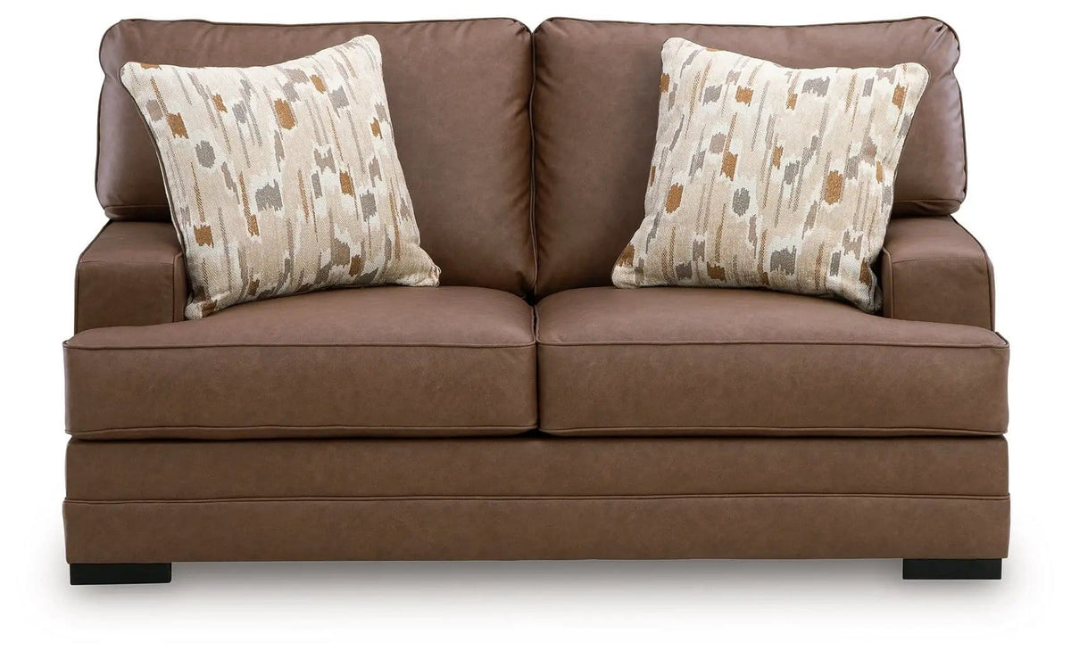VillaCourt Loveseat | 67 x 40 x 38 in | Faux Leather & Wood | Caramel