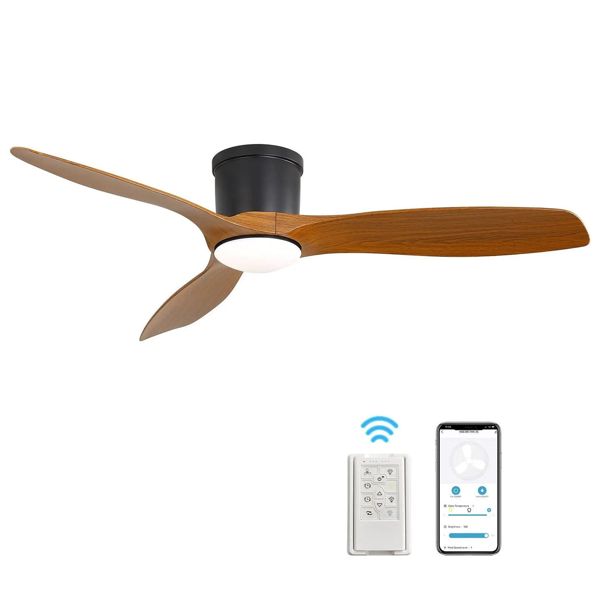 Black Smart Ceiling Fan | 52 Inch Span | Voice Phone And Remote Control | Dimmable LED