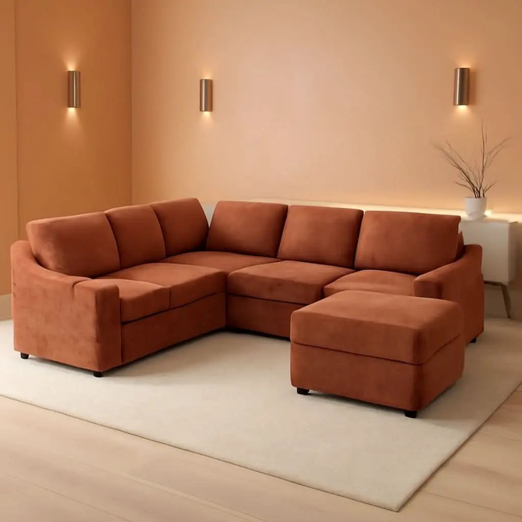116Inch Orange Chenille Fabric Modular Sleeper Sofa USB from PriceLows™