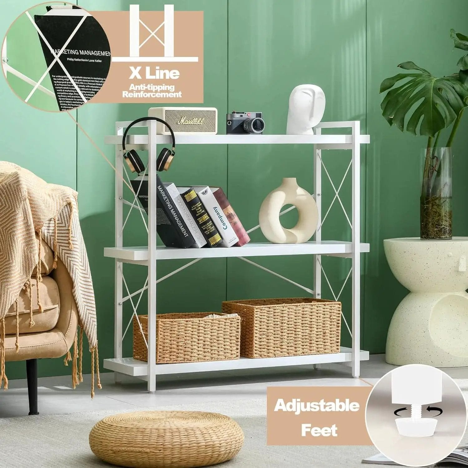 3 Tier White Bookshelf Open Shelving Unit For Home Office from PriceLows™