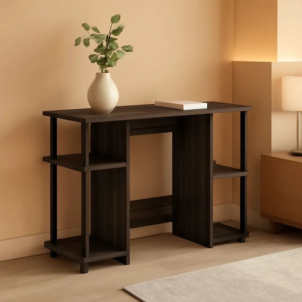 Walnut Computer Desk With Storage Shelves For Small Spaces from PriceLows™