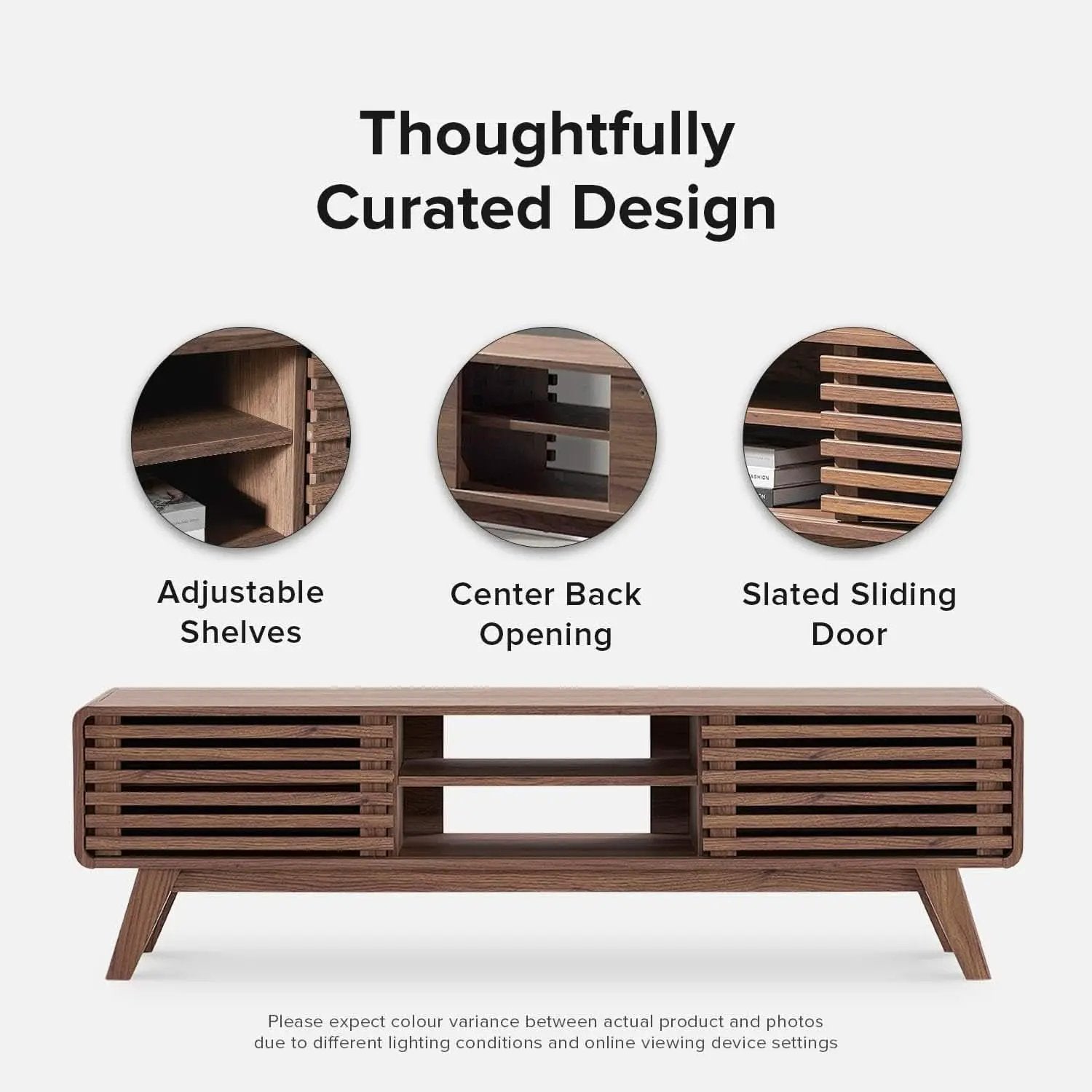 59 Inch Walnut TV Stand Mid Century Modern Console from PriceLows™