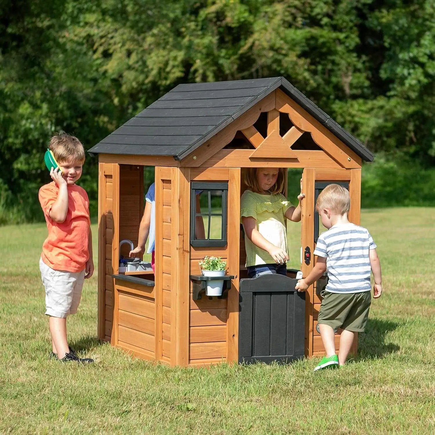 Cedarwood Kids Outdoor Playhouse With Integrated Kitchen from PriceLows™