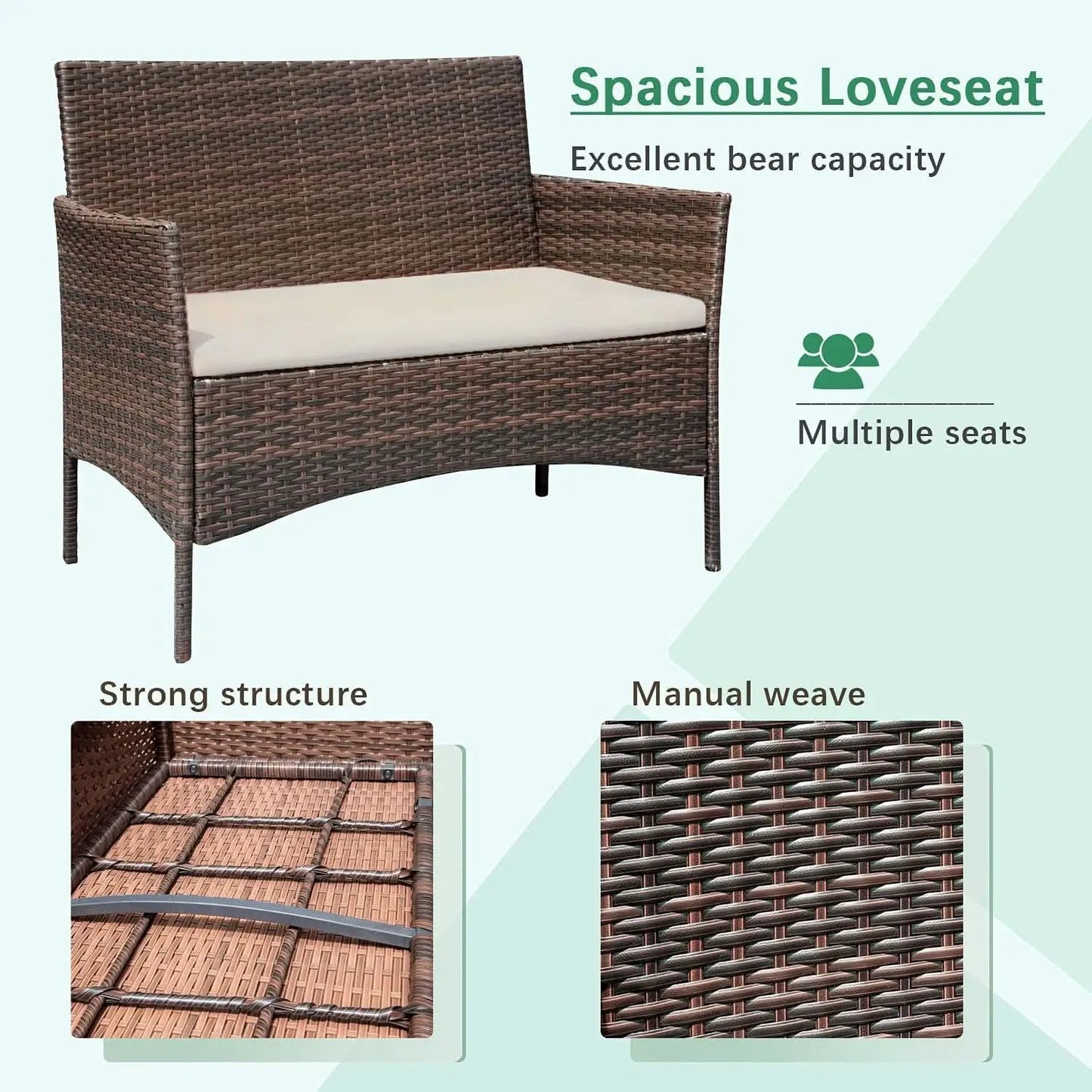 4 Piece Wicker Patio Set With Glass Table Beige Cushions from PriceLows™