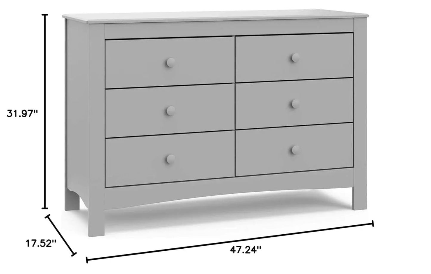 Pebble Gray 6 Drawer Double Dresser For Nursery And Kids from PriceLows™