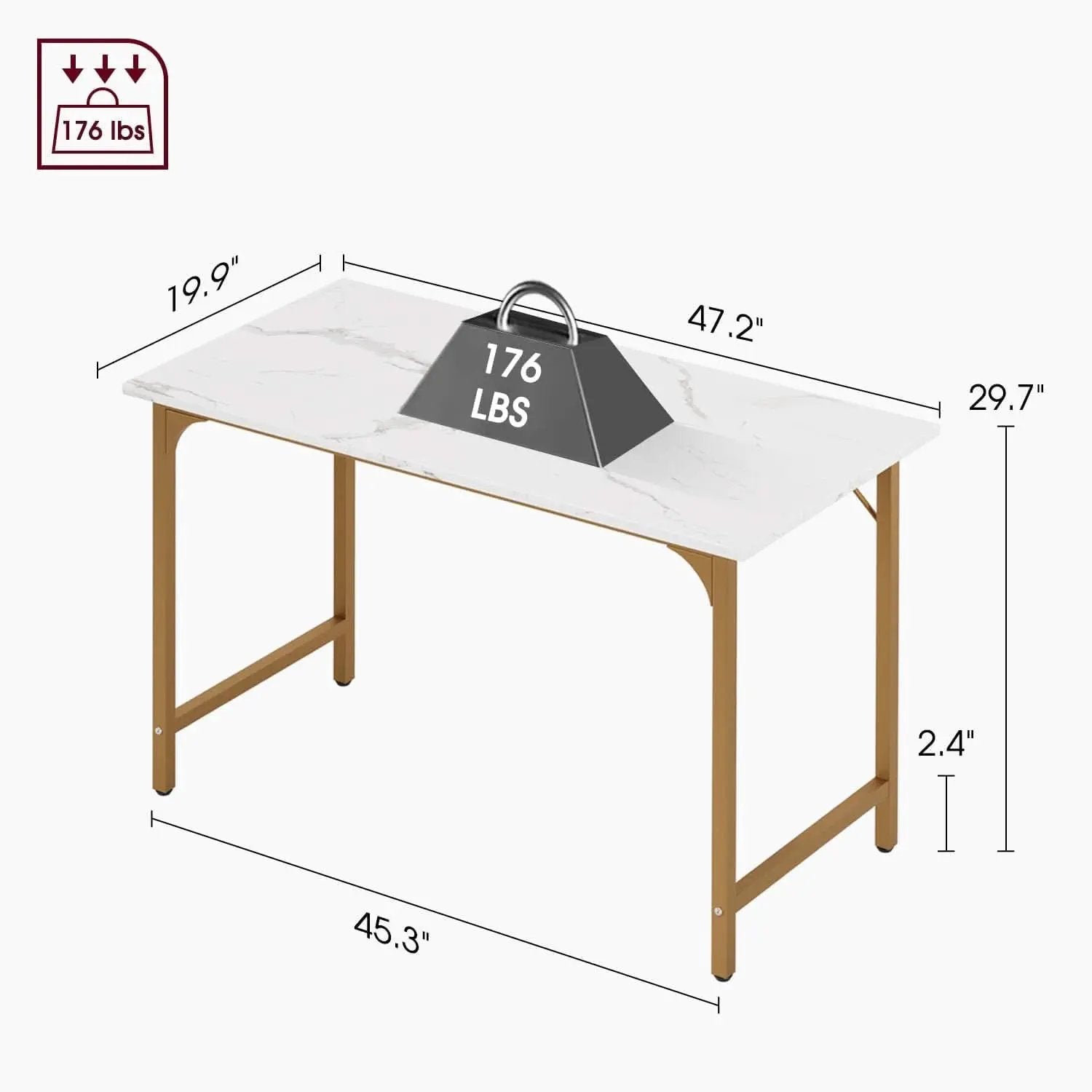47 Inch Computer Desk Gold Metal Frame Modern Home Office Desk from PriceLows™