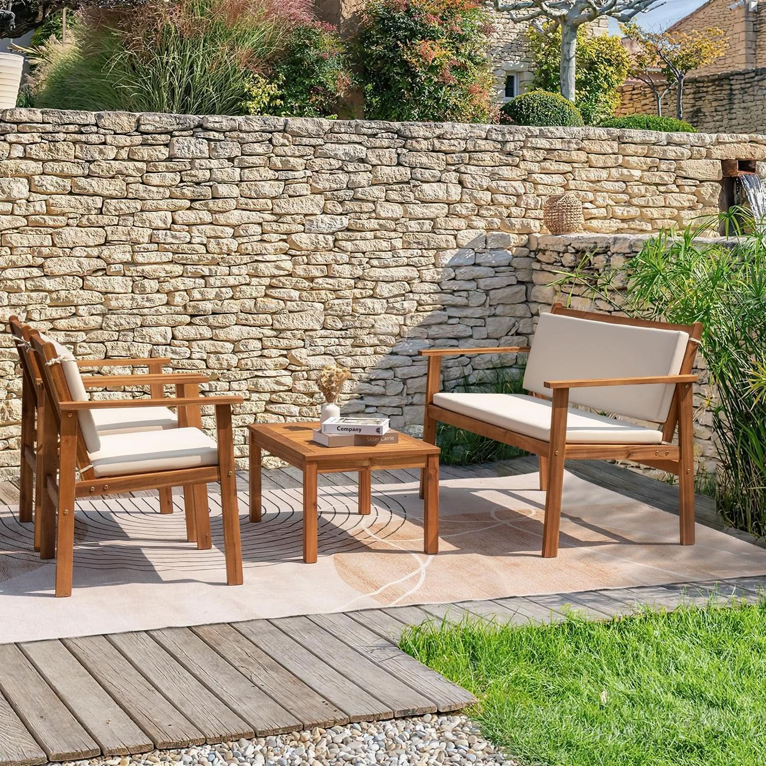 4 Piece Outdoor Bistro Sofa Set With Coffee Table White from PriceLows™