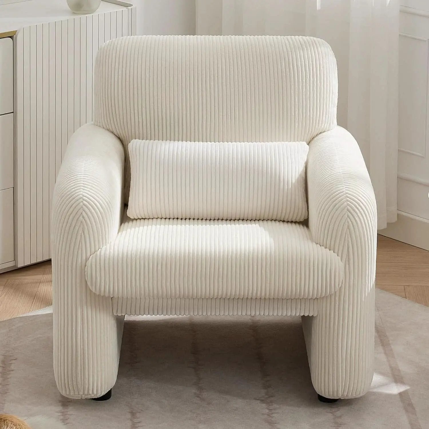 Corduroy Upholstered Accent Chair White Lumbar Pillow from PriceLows™