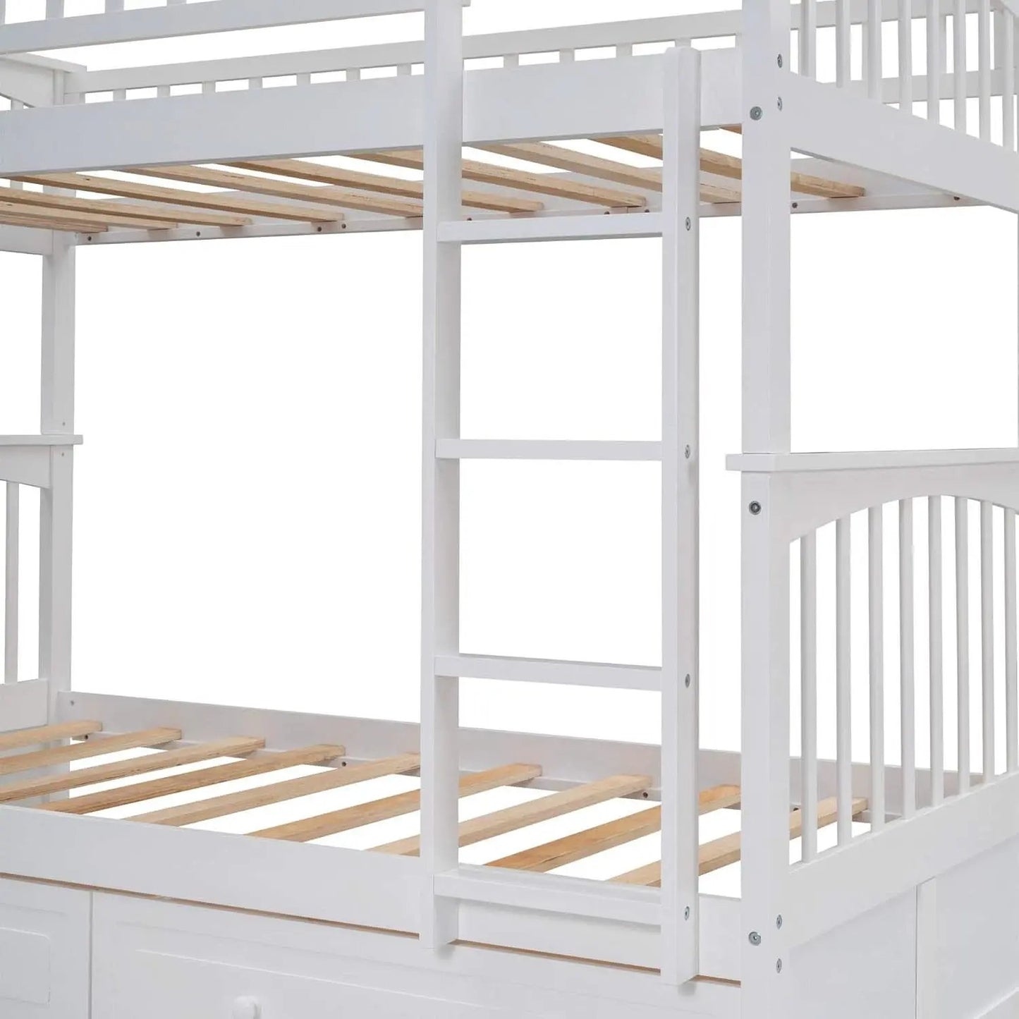 White Convertible Wood Twin Over Twin Bunk Bed With Storage Drawers from PriceLows™