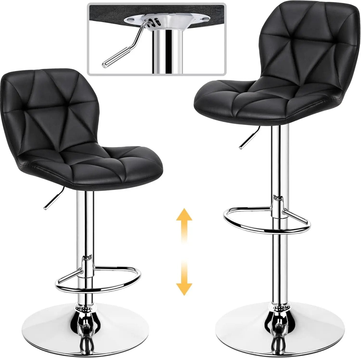 Set Of 2 Modern Adjustable Black PU Leather Bar Stools from PriceLows™