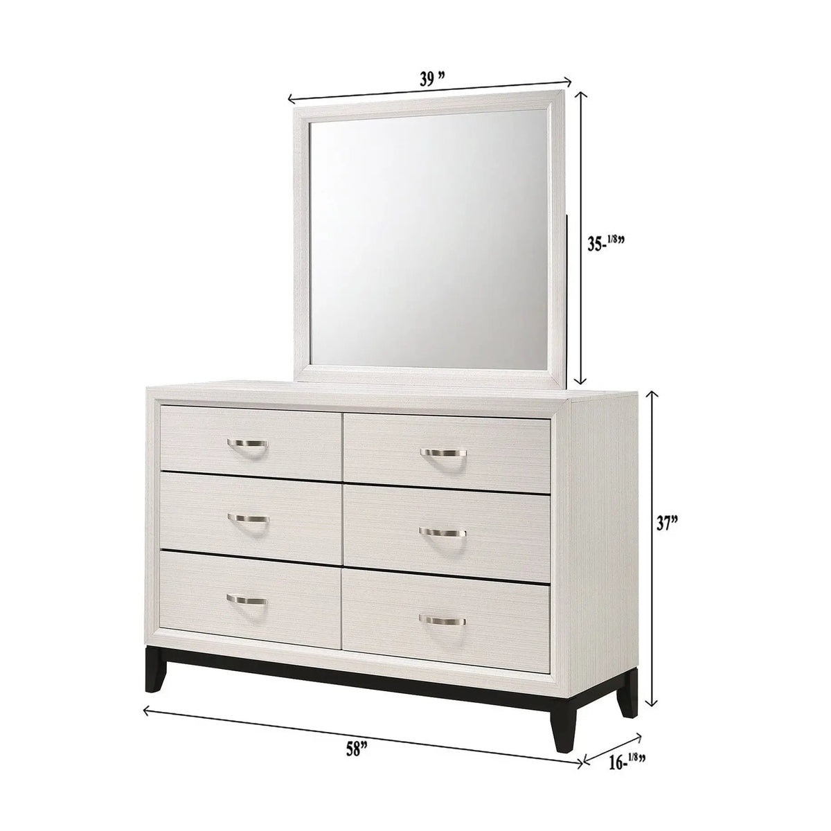 Contemporary 6 Drawer Dresser | Handles | 58.1 Inch Width | Timeless Finish