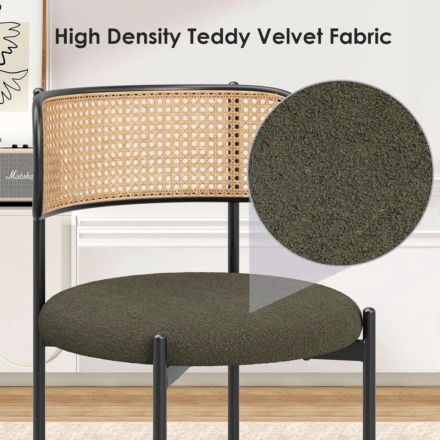 Green Rattan Backrest Mid Century Dining Chairs Set Of 2 from PriceLows™