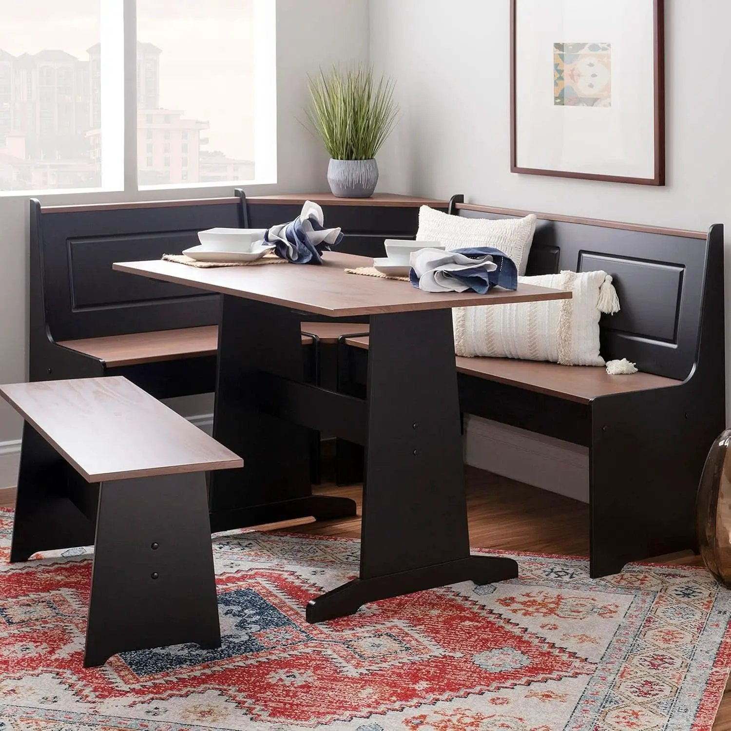 Black Pecan Five Seat Dining Set With Storage Benches from PriceLows™