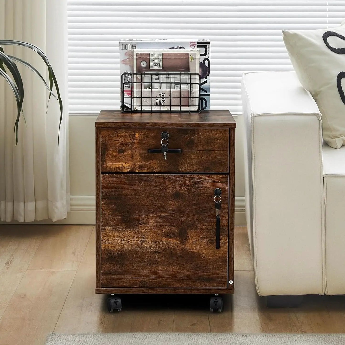 Mobile Lockable File Cabinet With Drawer Door Rustic Brown from PriceLows™