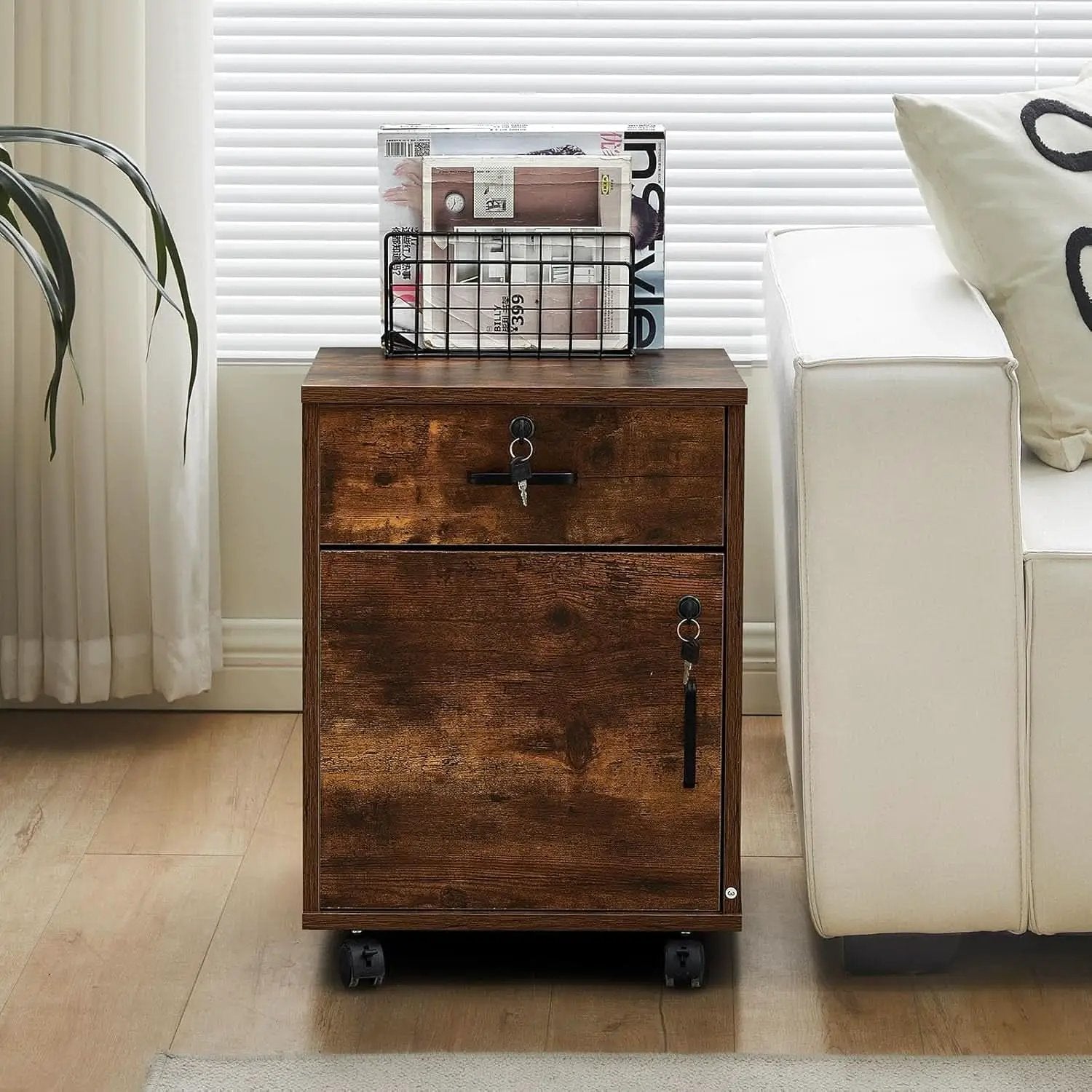 Mobile Lockable File Cabinet With Drawer Door Rustic Brown from PriceLows™