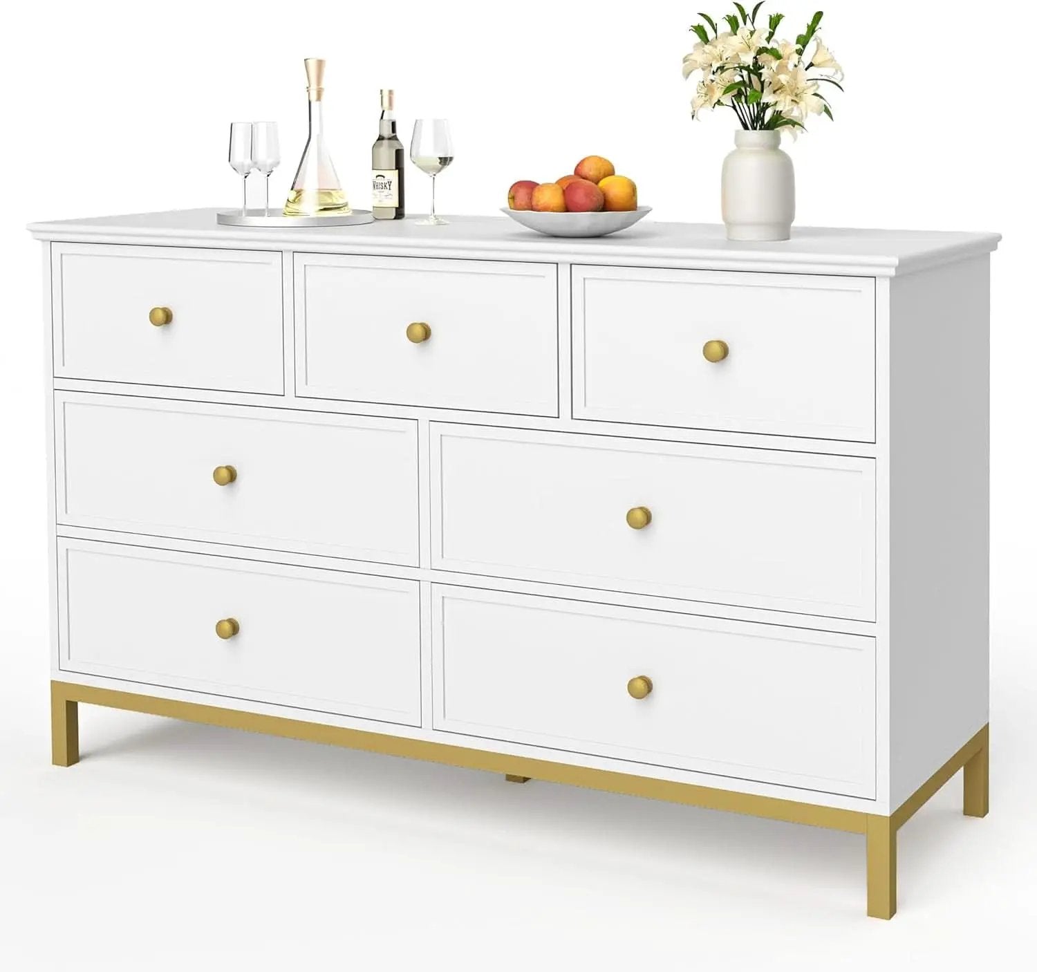 White 47 Inch 7 Drawer Dresser With Deep Drawers Storage from PriceLows™