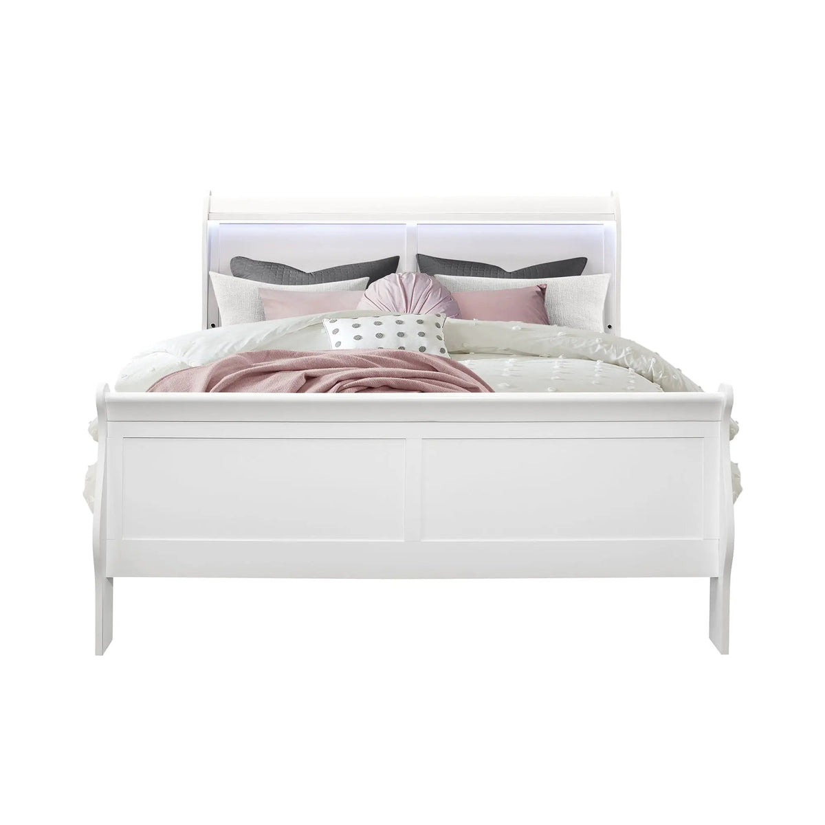 Charlston Sleigh Bed | Integrated LED Lighting | Modern Sleigh Design | 84.5 Inch Length