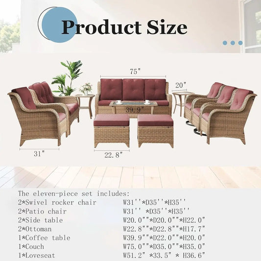 11 Piece Outdoor Furniture Set with Swivel Rocker Chairs from PriceLows™