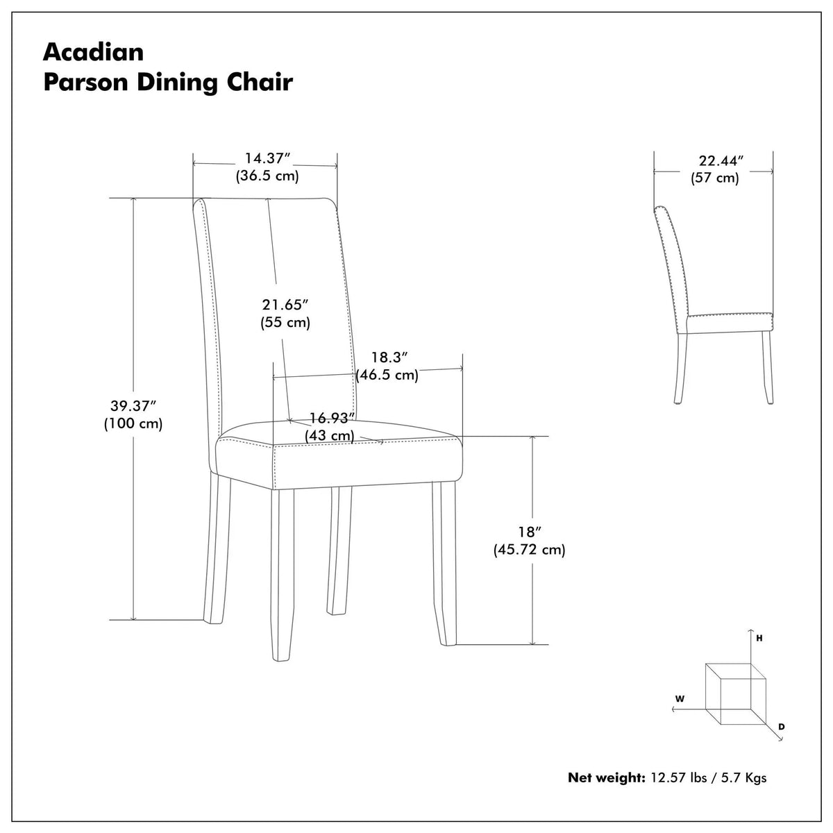 Acadian Parson Dining Chairs | Set Of 2 | Upholstered Seats | Solid And Engineered Wood