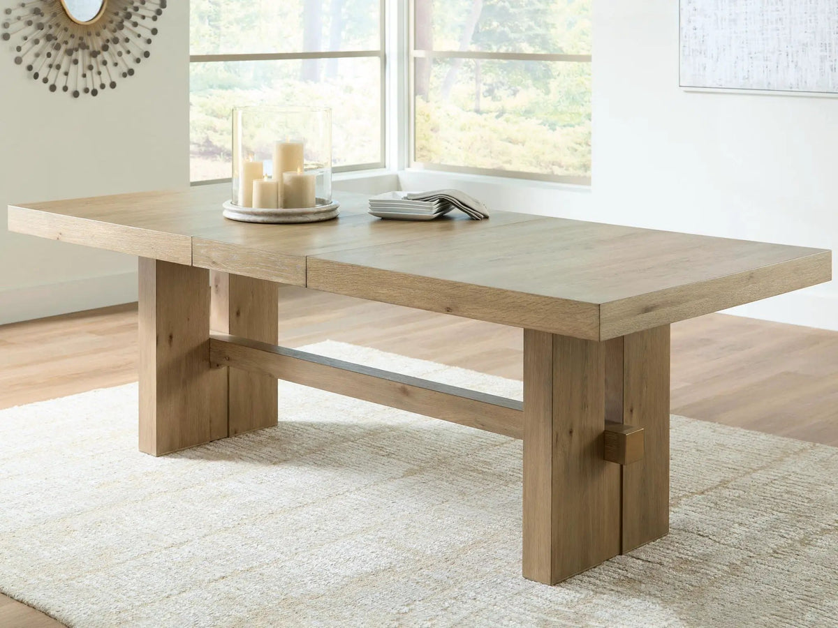Rectangular Dining Extension Table | Easy Glide Mechanism | Light Brown Finish