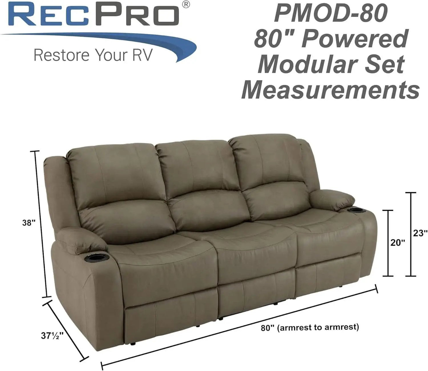 80 Inch Powered Triple Wall Hugger RV Recliner Sofa from PriceLows™