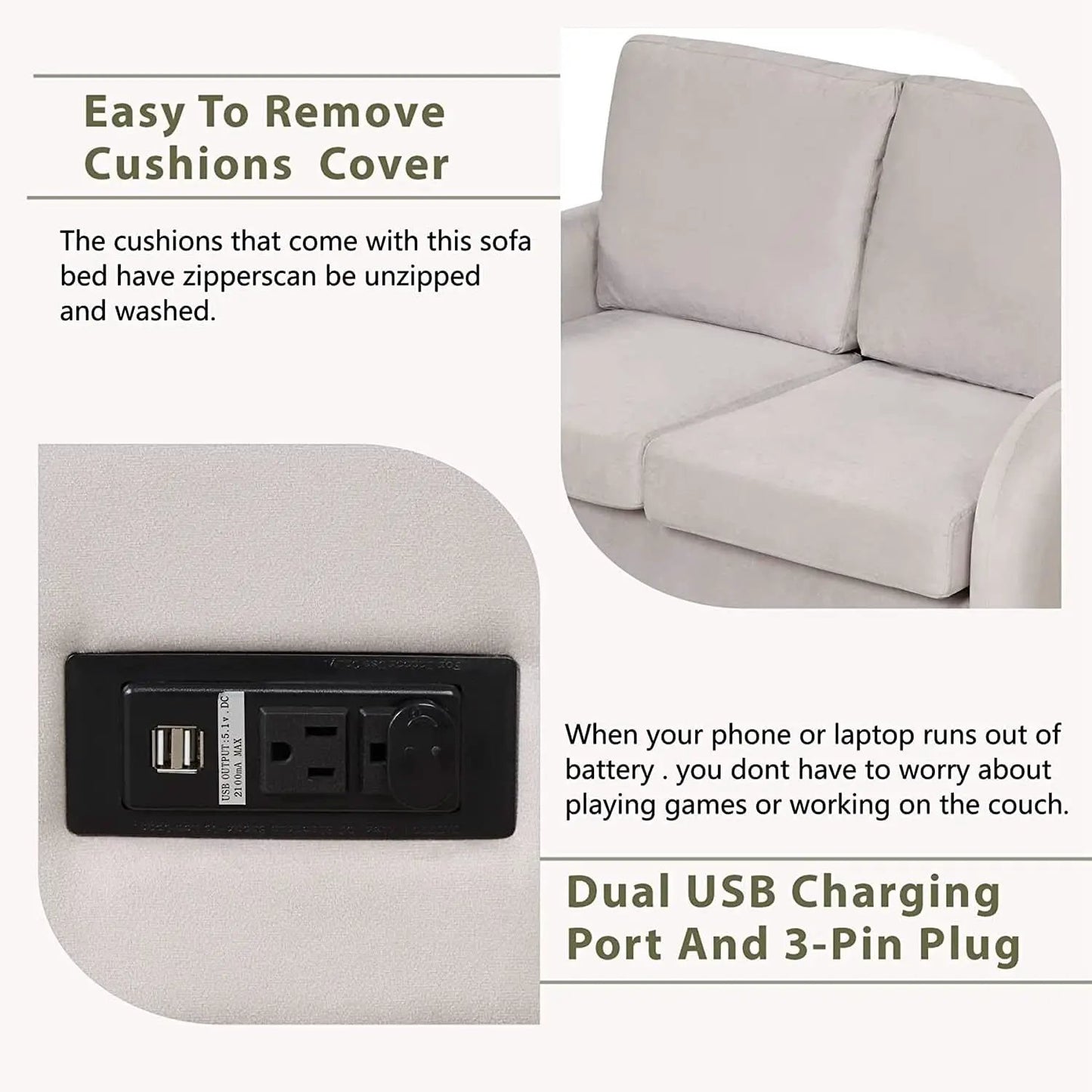 2 In 1 Velvet Sleeper Sofa With USB Port Convertible Loveseat Bed Soft Velvet Upholstery For Small Living Rooms Guests from PriceLows™