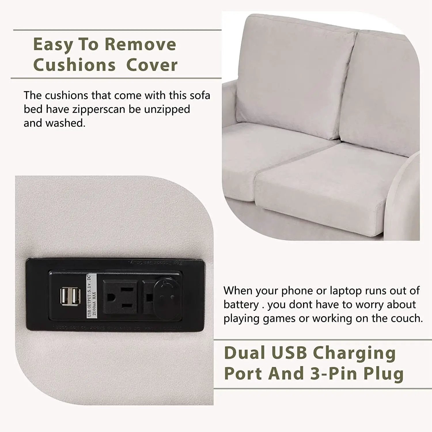 2 In 1 Velvet Sleeper Sofa With USB Port Convertible Loveseat Bed Soft Velvet Upholstery For Small Living Rooms Guests from PriceLows™