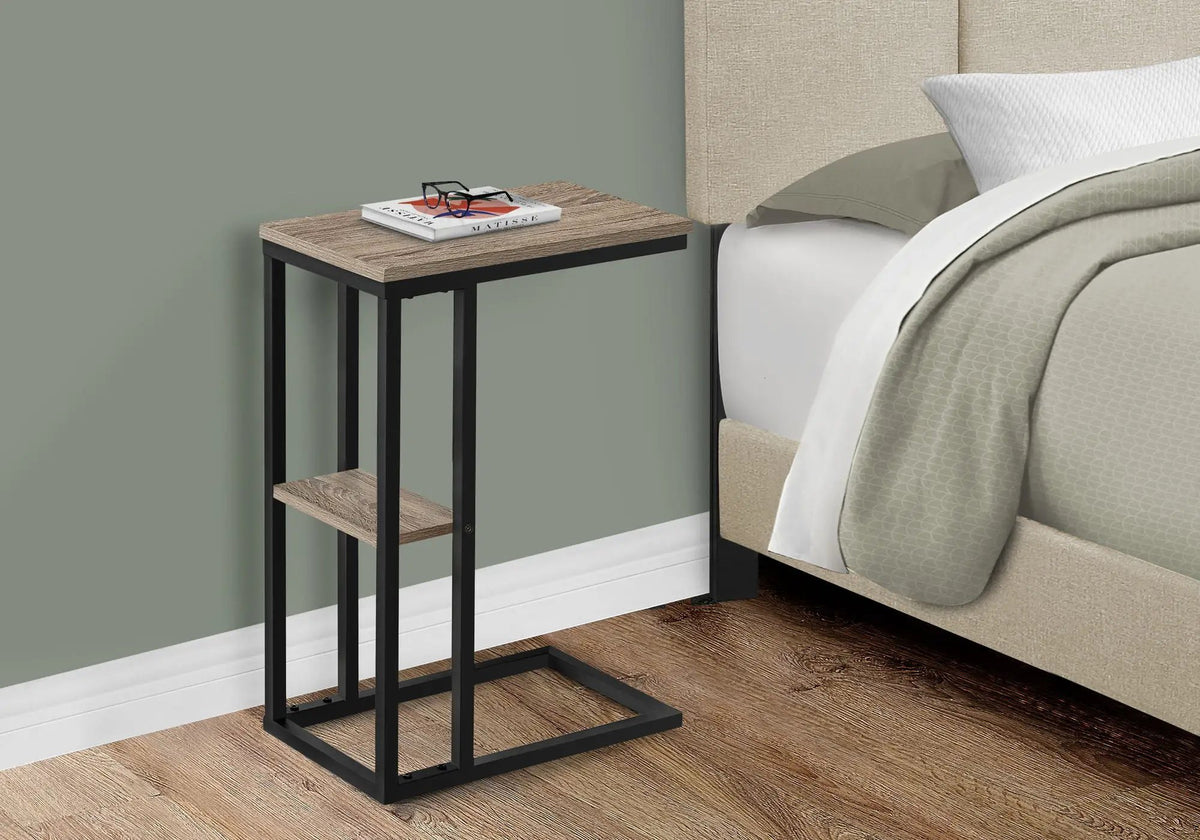 Marble Look C-Shaped Accent Table | Durable Metal Frame | Rectangular Tabletop | Portable Design