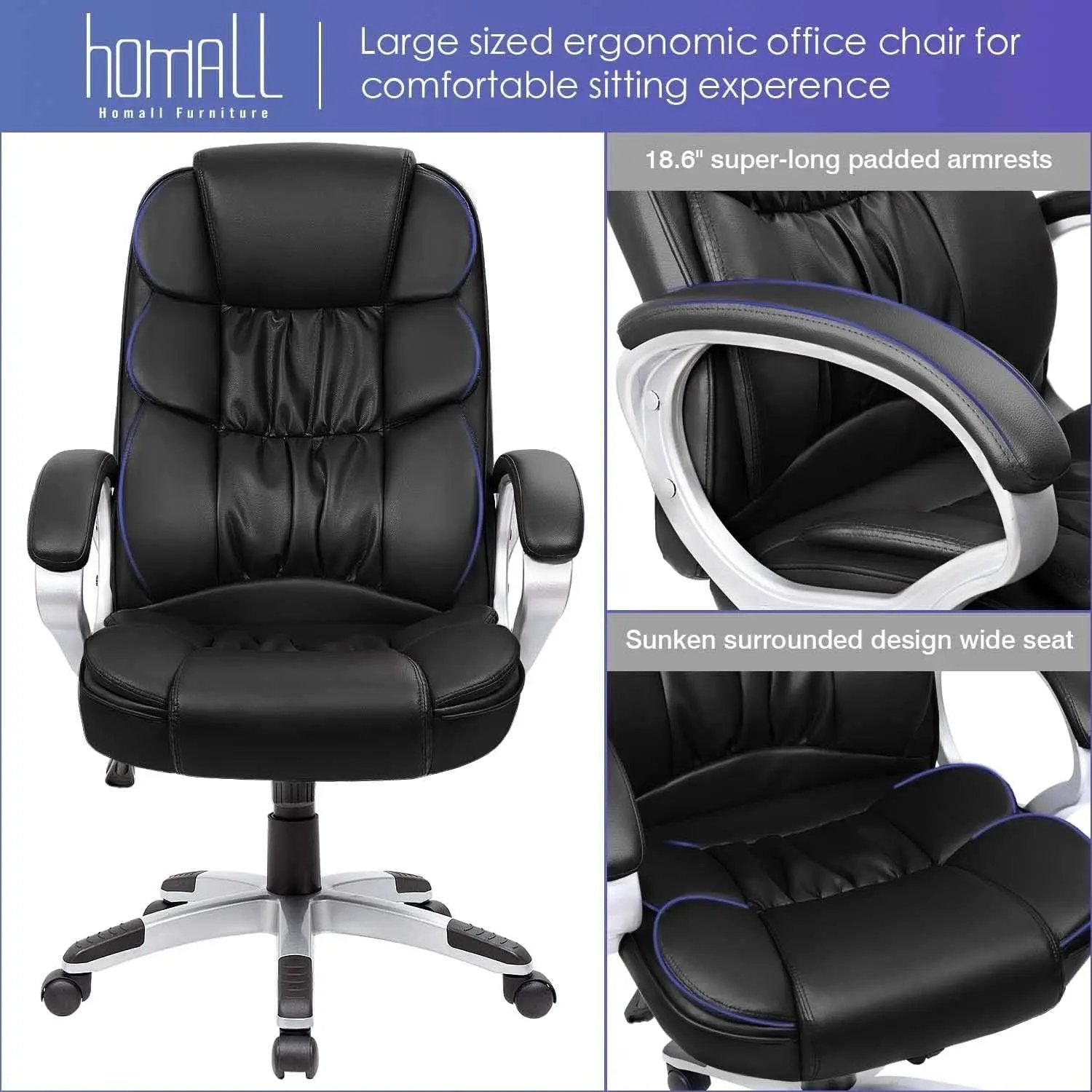 Black PU Leather Office Chair With Adjustable Height And Lumbar Support from PriceLows™