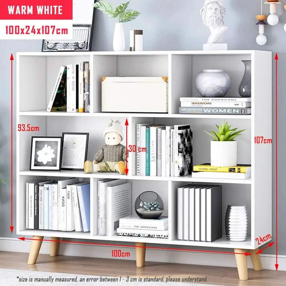 Wooden Open Shelf Bookcase 3 Tier Floor Standing Warm White from PriceLows™