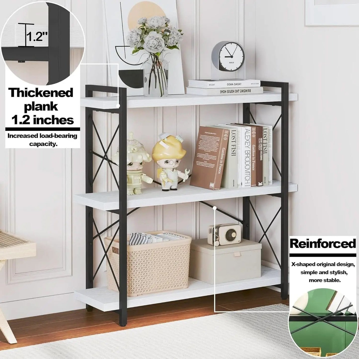 Industrial Three Tier Open Bookcase With Metal Frame Sturdy from PriceLows™