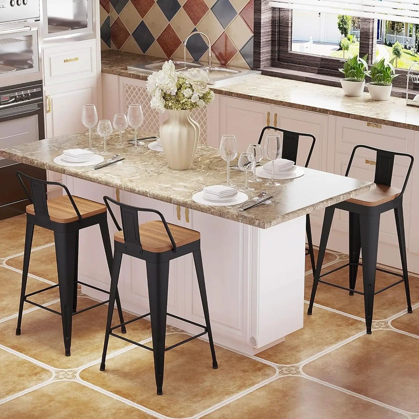 Modern Stackable Metal Bar Stools Set of Four from PriceLows™
