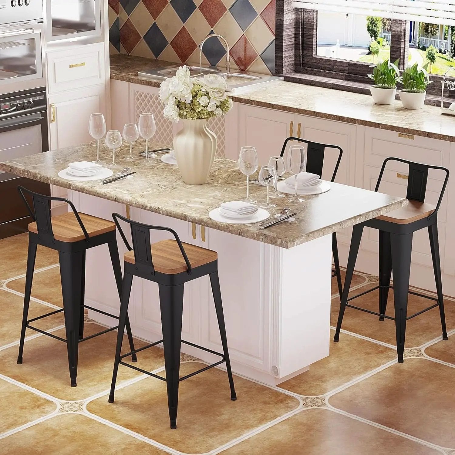 Modern Stackable Metal Bar Stools Set of Four from PriceLows™