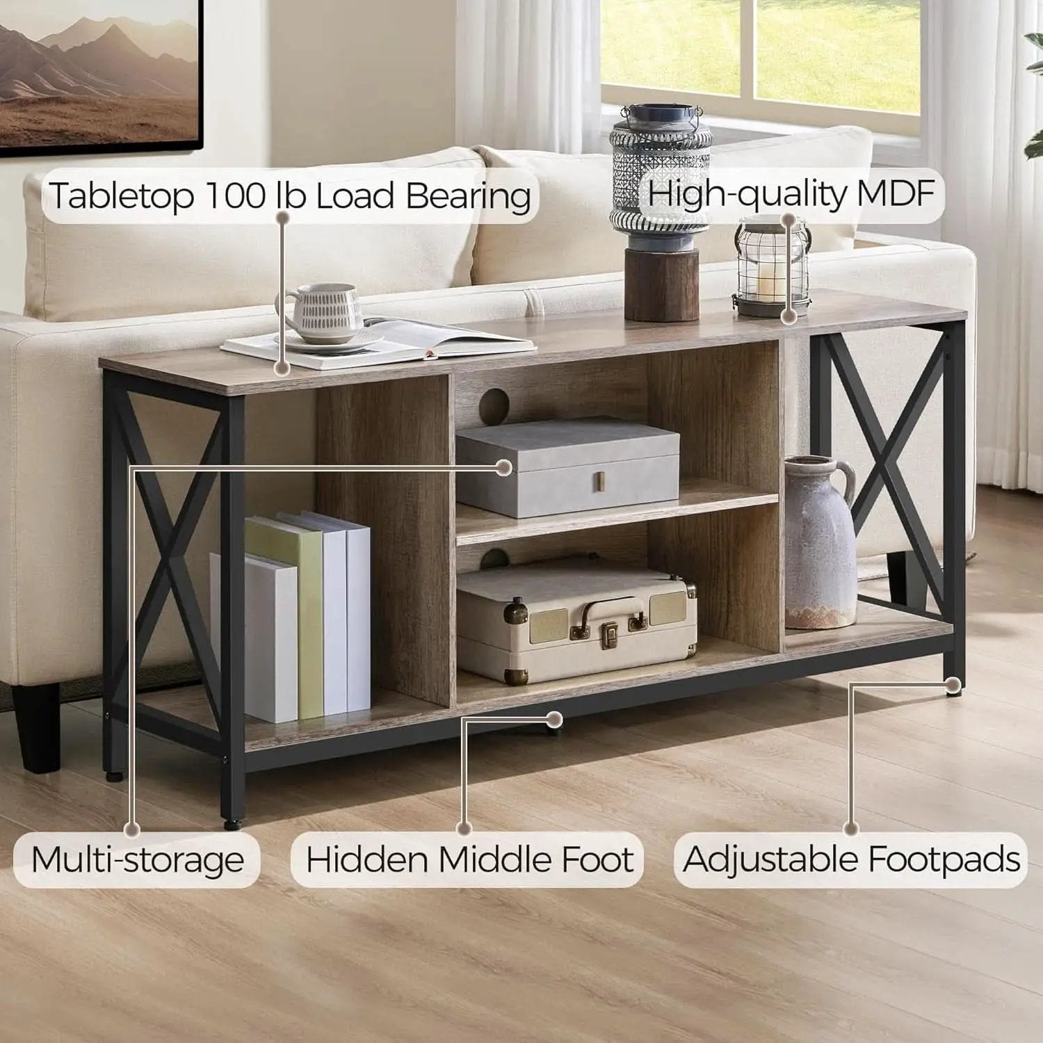 Gray TV Stand for 65 Inch TVs with Storage Console from PriceLows™