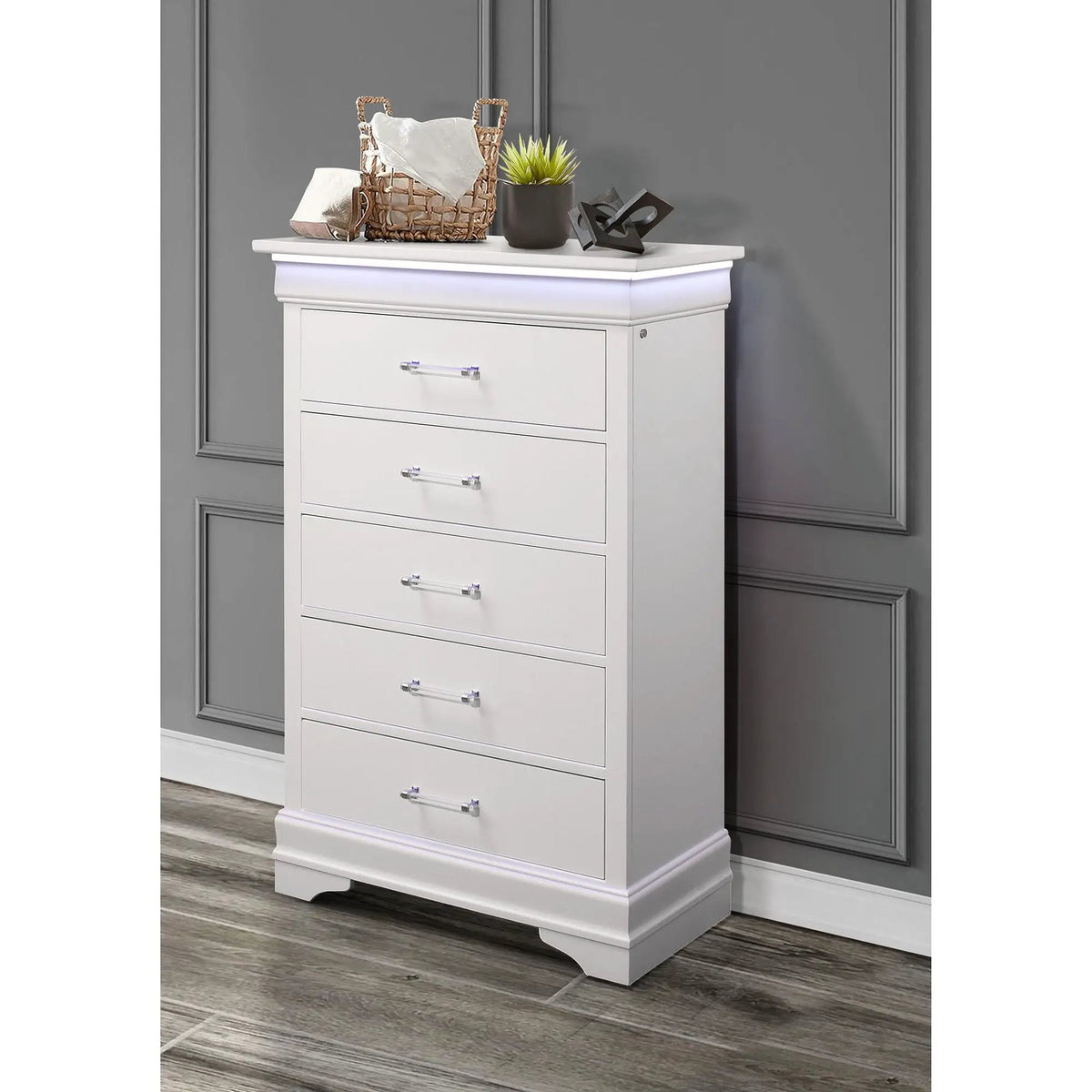 Charlston Accent Chest | LED Lighting | Five Spacious Drawers | Transitional Style