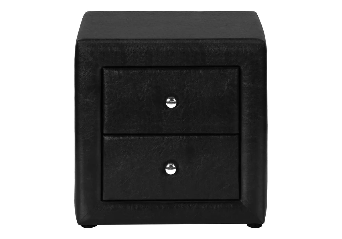 Upholstered Nightstand | Transitional Style | Two Storage Drawers | Metal Drawer Knobs