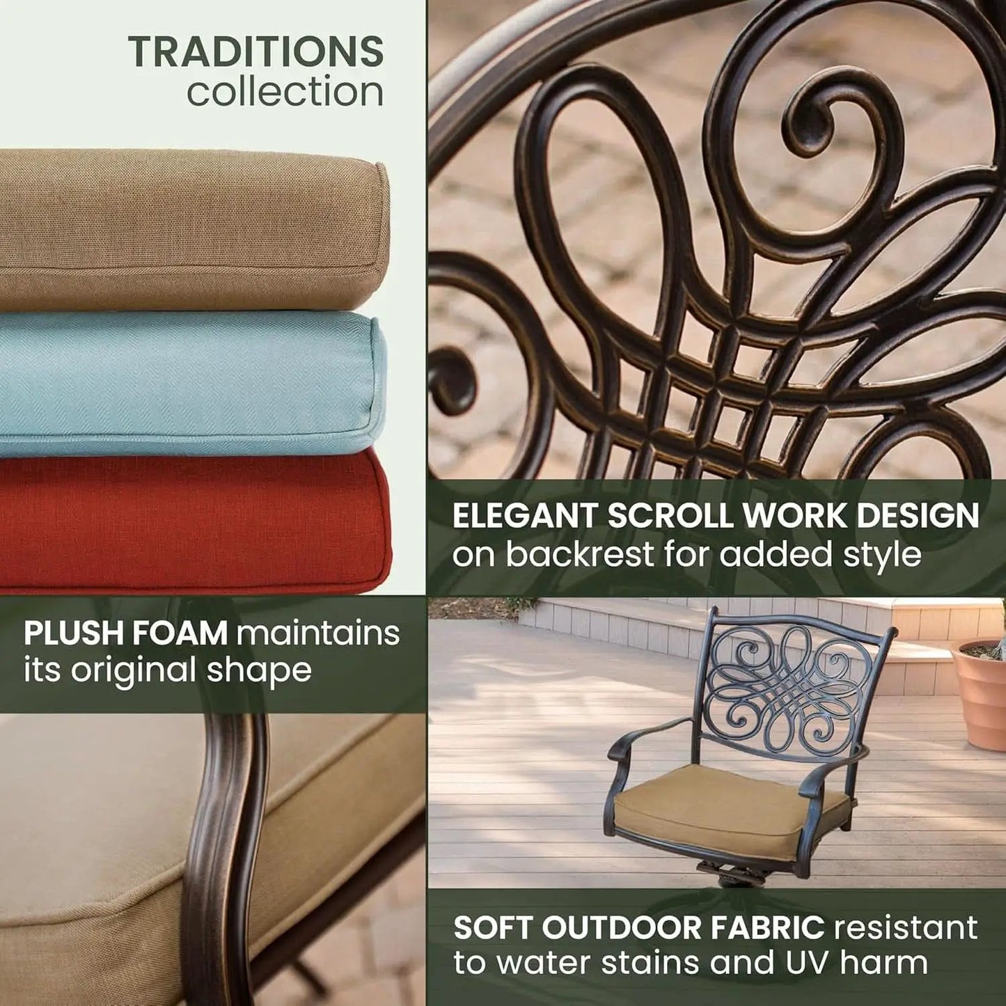 7 Piece Patio Dining Set 6 Swivel Chairs Tan Cushions 38x72 from PriceLows™